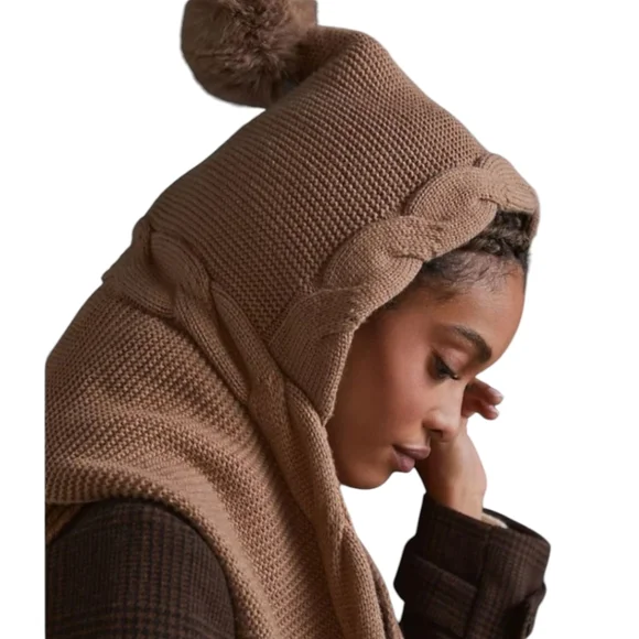 NEW Anthropologie Camel Tan Hooded Scarf / Winter Wrap - Picture 3 of 7